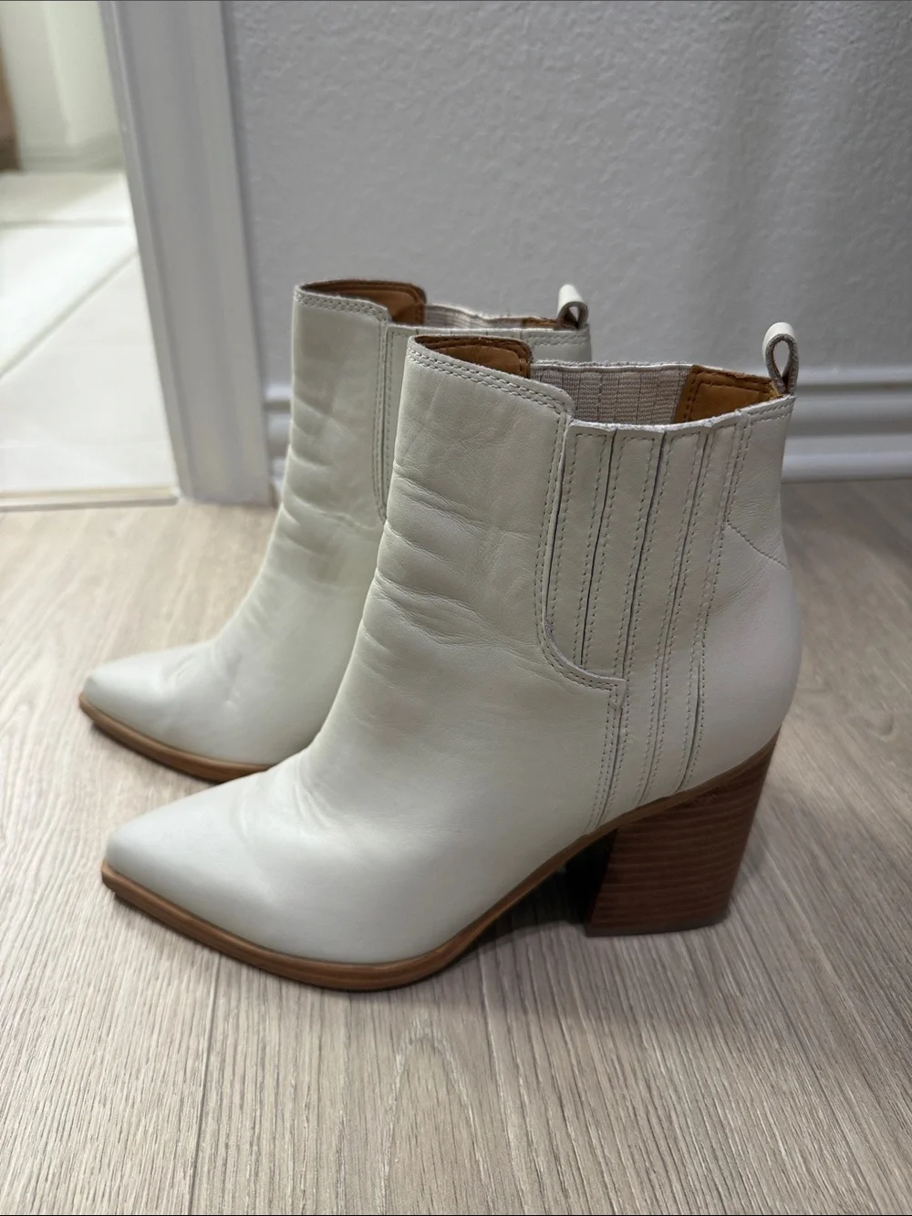 Marc Fisher Women’s Cream Leather Block Heel Ankle Boot